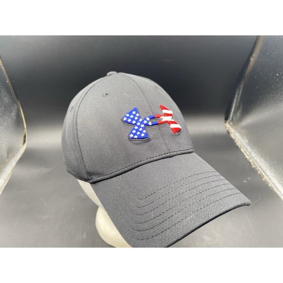 Under Armour Men's L/XL Freedom Blitzing Black Classic Fitted USA Cap Hat - Picture 1 of 9
